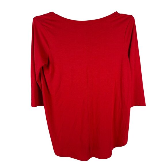 Red V-Neck 3/4 Sleeve Top XL 55% Polyester 40% Rayon 5% Spandex - Picture 2 of 4